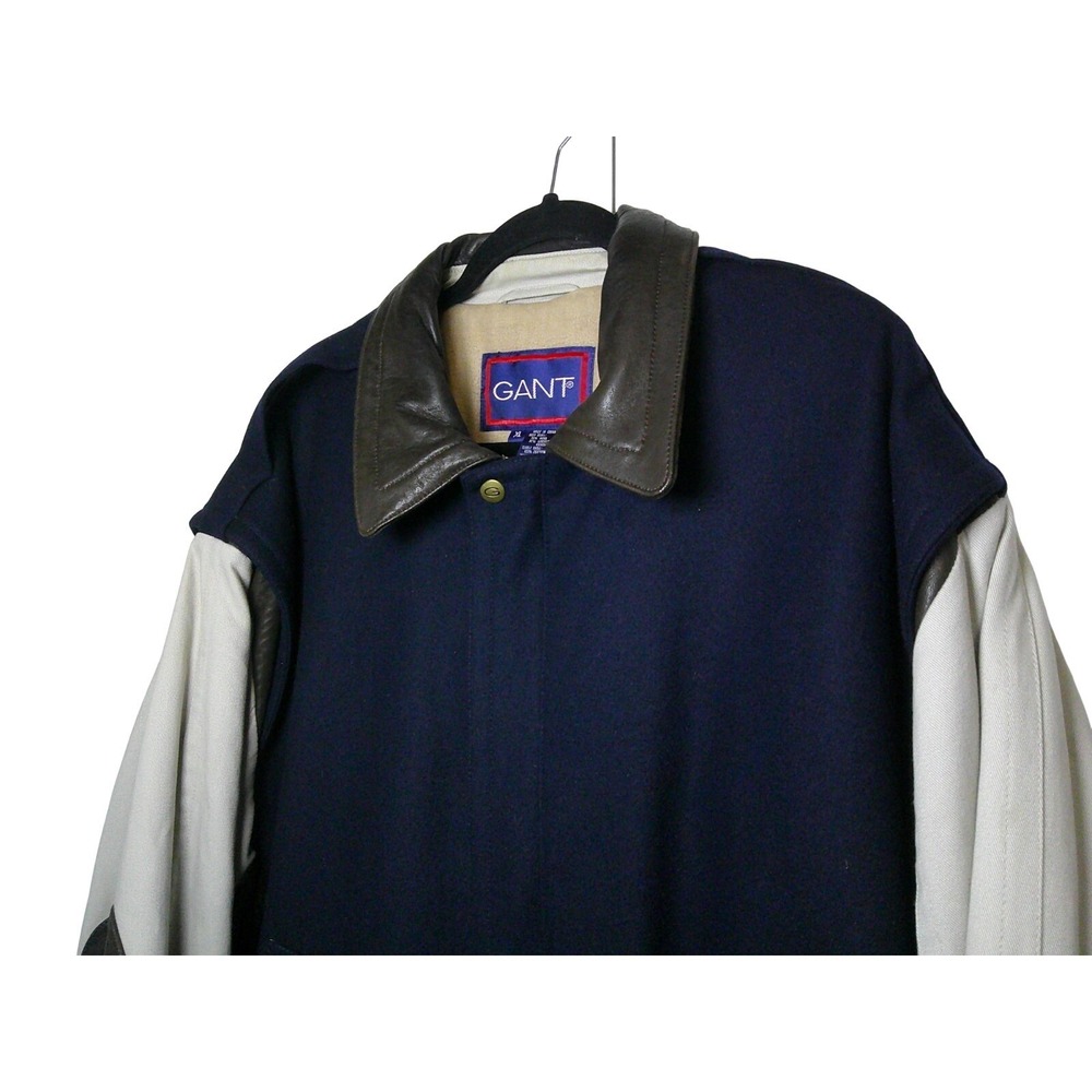 Gant Varsity Bomber Jacket Mens XL Navy Blue Wool Leather Elbow Patch Vintage - Picture 8 of 16
